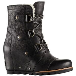 Sorel Womens Preowned Sz 7.5 Joan of Arctic Wedge Mid Shearling Boot Black